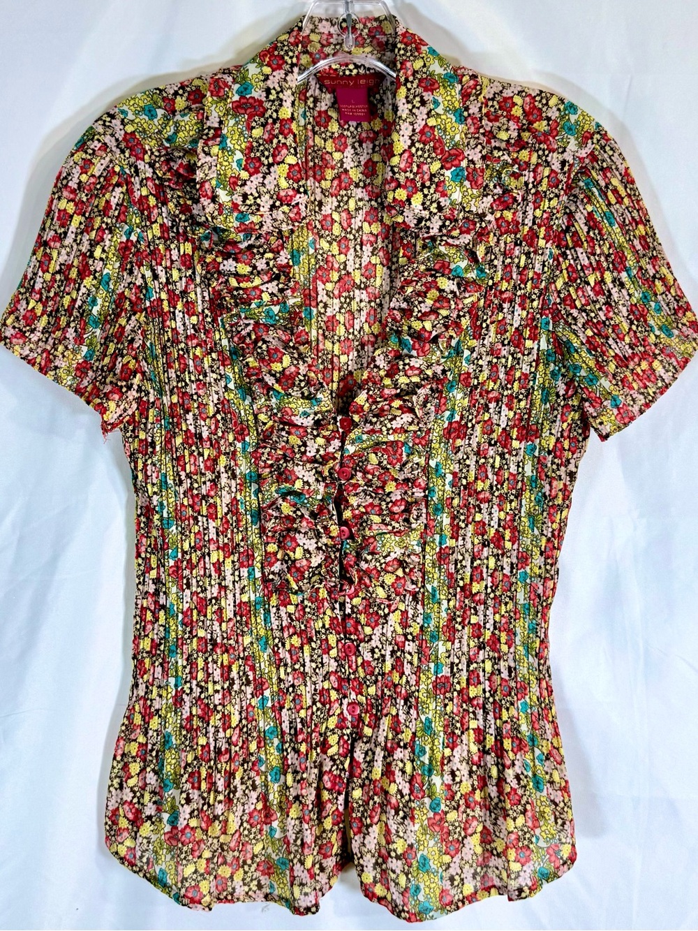 NWOT Sunny Leigh Multicolor Crinkled Floral Print Button-Up Blouse Size Large